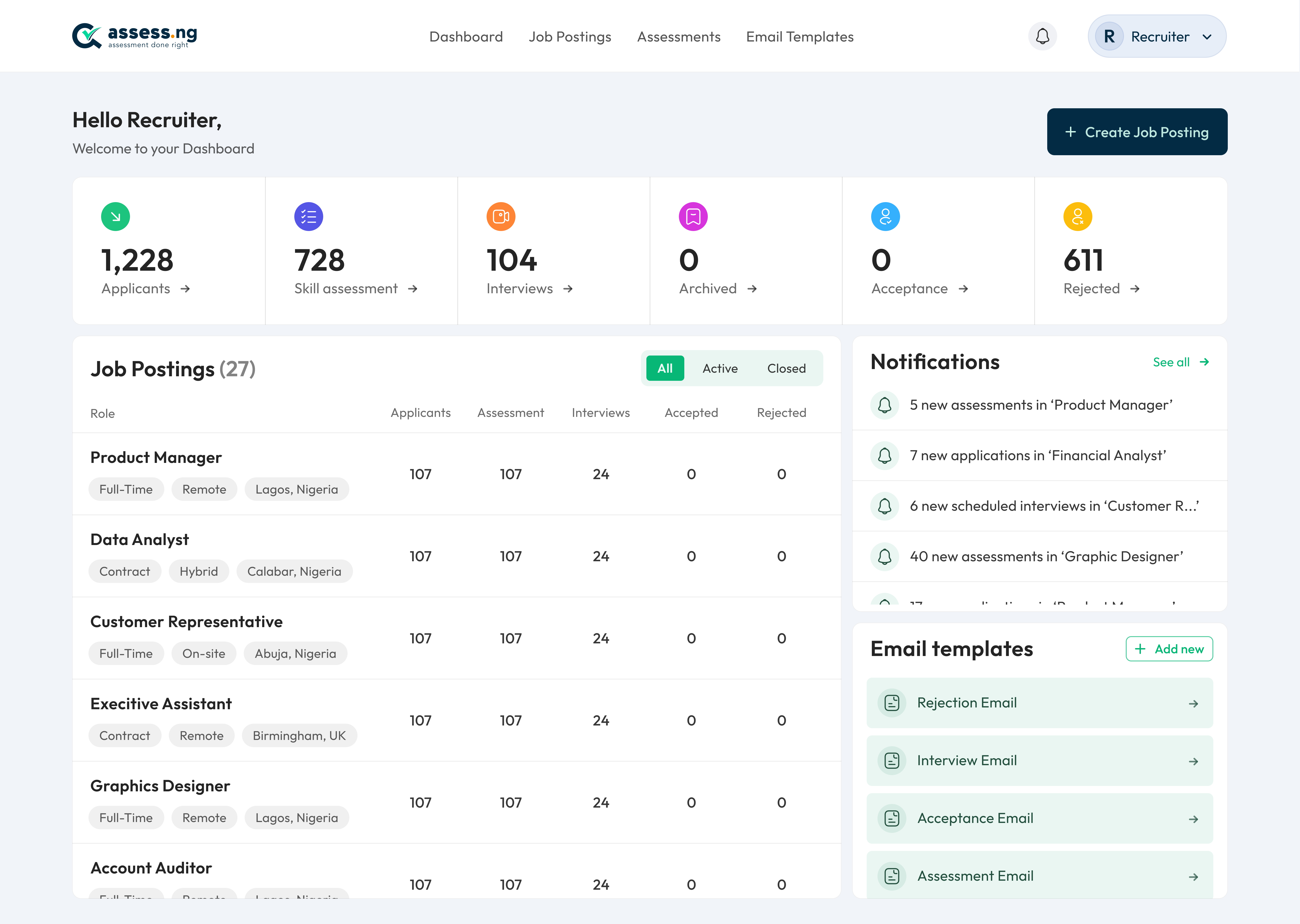 Assess.ng Dashboard Interface